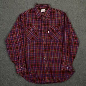 Vintage 70s 80s Levis Shirt Mens Large Red Plaid Western Button Up Flap Pocket